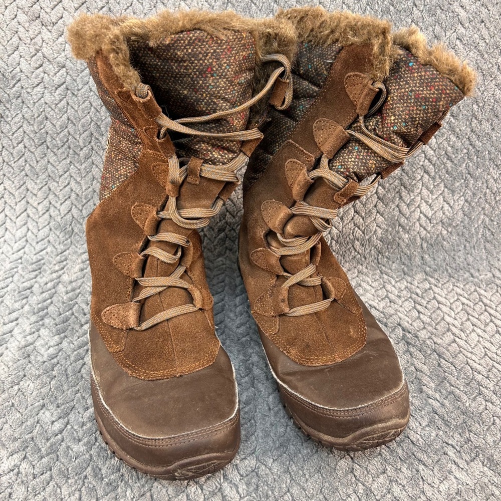 The North‎ Face Speckled Quilted Women Brown Winter Boots PrimaLoft Suede SZ 8